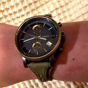 Original Boyfriend Chronograph Bone Leather Watch (gold and forest green)